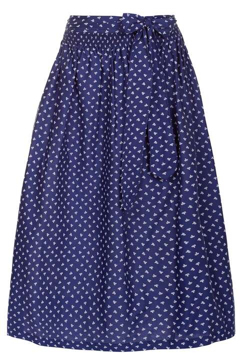 Lange Dirndlschrze mit Blumenmuster 95 cm blau