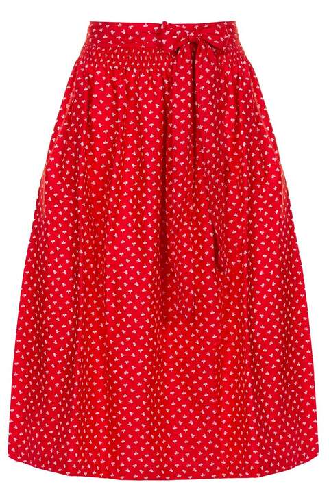 Lange Dirndlschrze mit Blumenmuster 95 cm rot