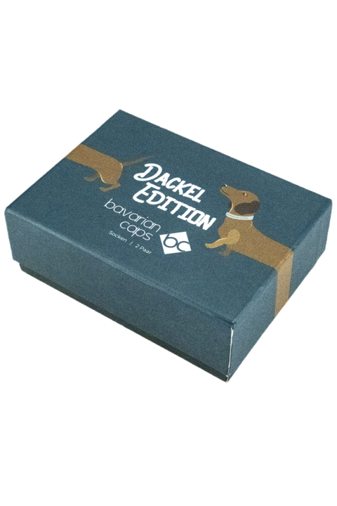 UNISEX 2 Paar Socken in Sockenbox mit Dackeln trkis und rot
