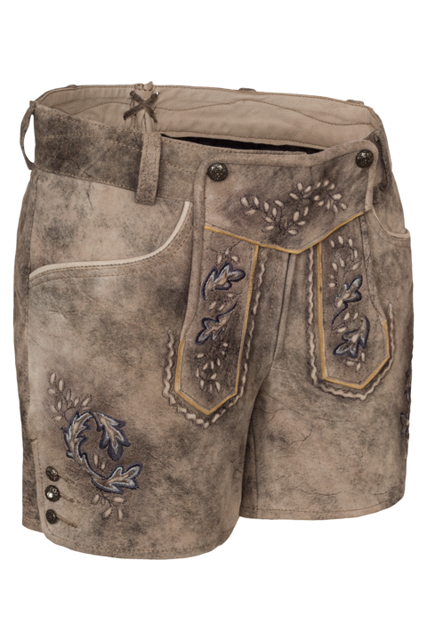 Damen Lederhose kurz bestickt oxford blau