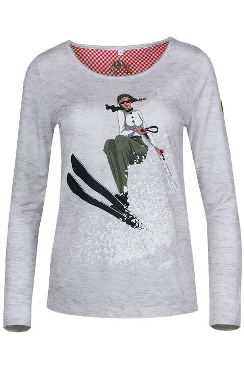 Damen Langarmshirt 'Alpine Skifahrerin' hellgrau meliert