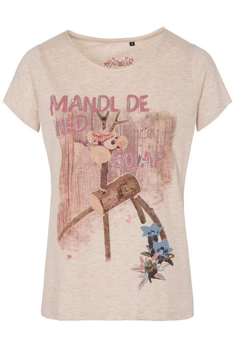 Damen Trachten-T-Shirt Mandl de ned so af`beige