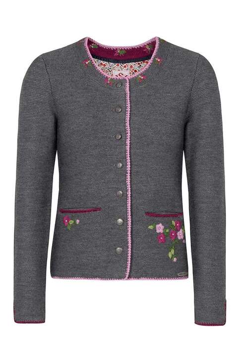 Damen Trachten Strickjacke Grau-Rosa-Beere