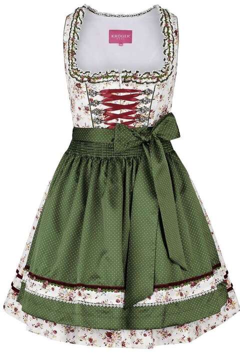 Damen Dirndl Blumen kurz wei grn