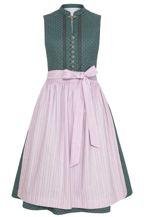 Stretch Dirndl midi hochgeschlossen mit Brosche grn rosa