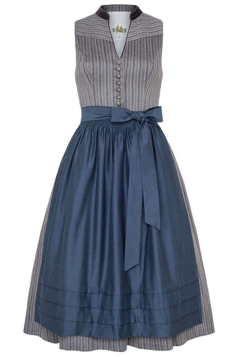 Midi-Dirndl hochgeschlossen grau blau