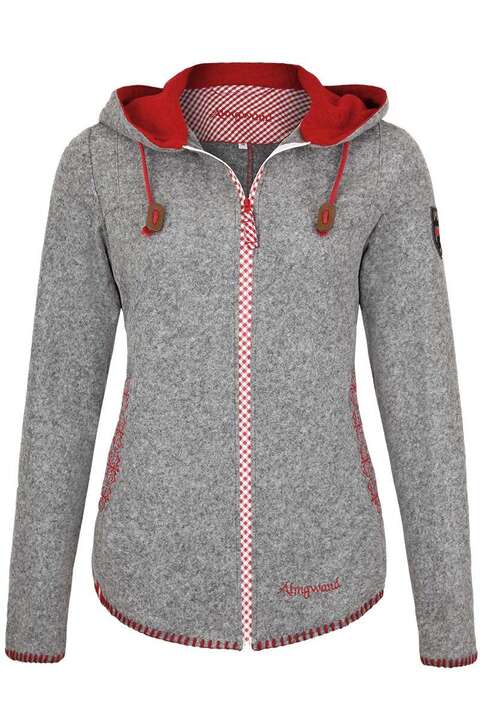 Damen Trachten-Jacke mit Kapuze grau rot