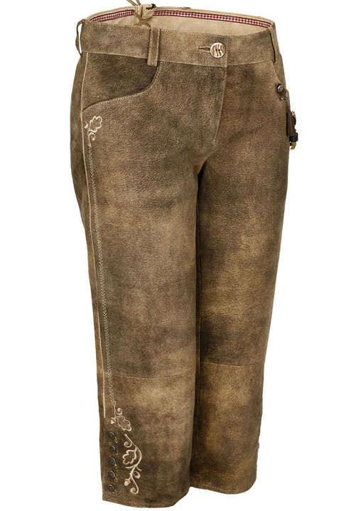 Damen Leder-Kniebundhose Ziegenvelour holz braun