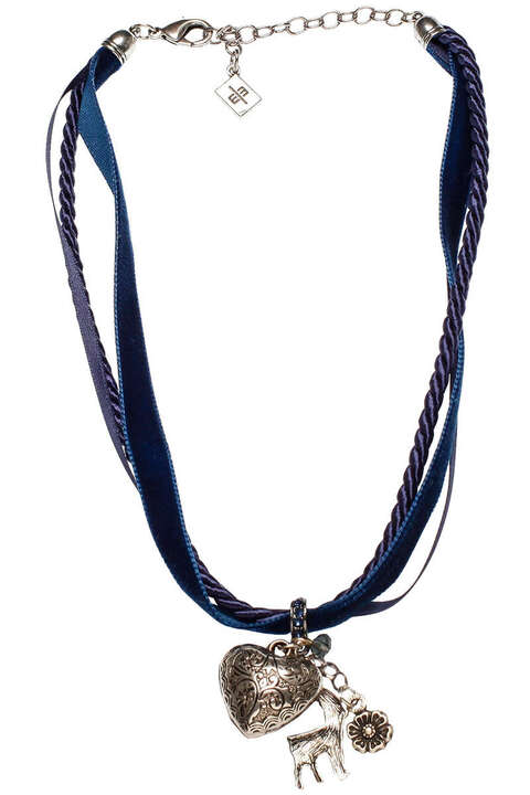 Trachten-Collier mit Samtband navy blau