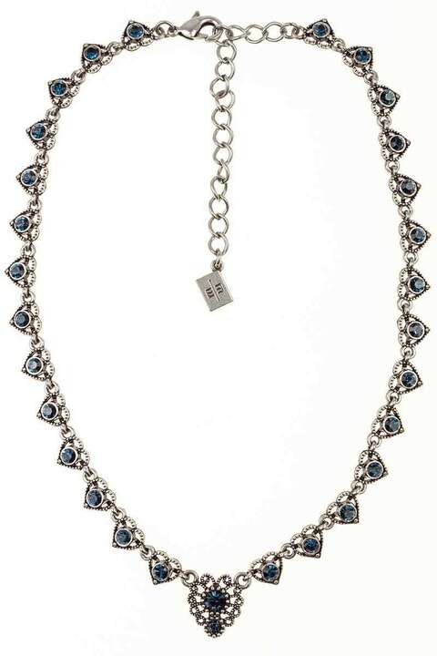 Dirndl Collier mit Strass altsilber Montana-blau