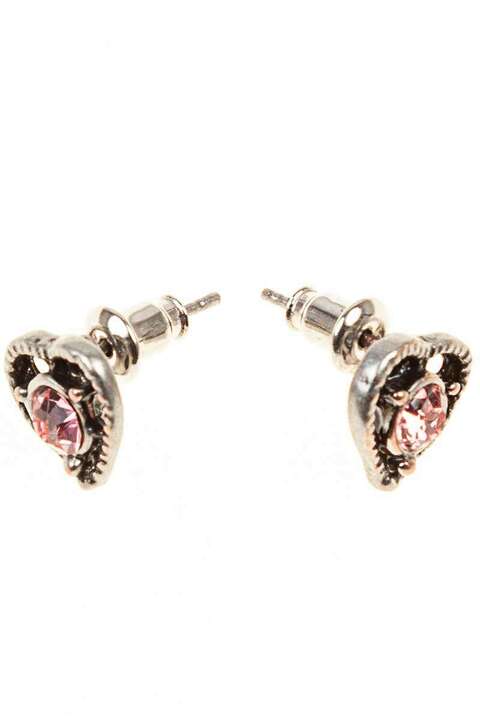 Herz Ohrstecker mit Strass altsilber Light rose