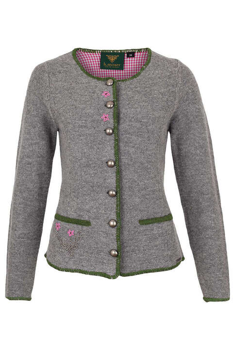 Damen Trachtenstrickjacke grau rosa