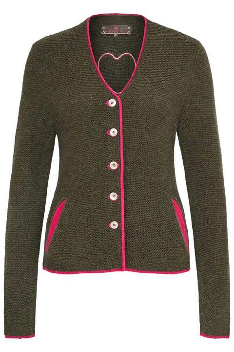 Damen Trachten Strickjacke oliv pink