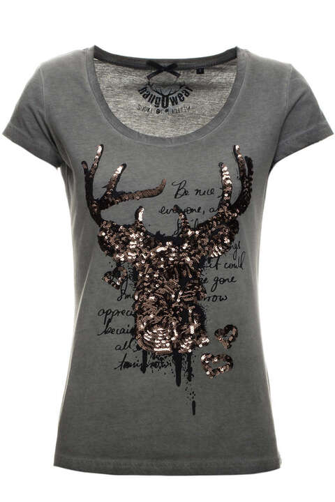 Damen Trachten T-Shirt mit Hirsch grau