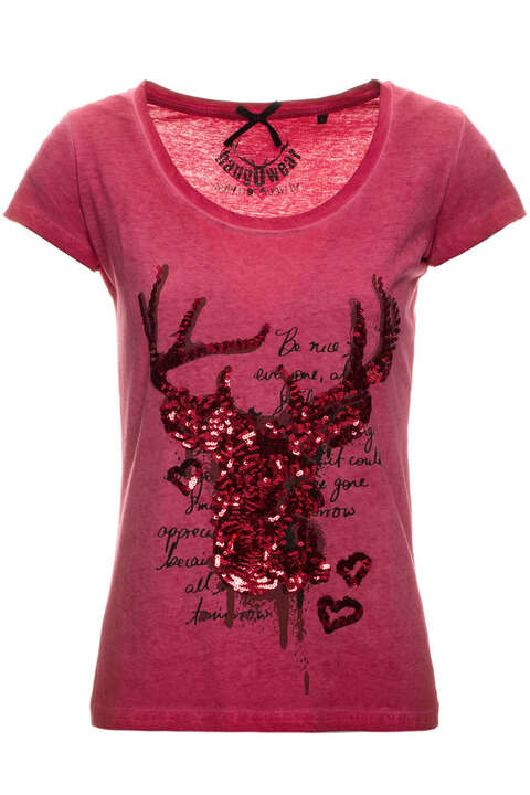 Damen Trachten T-Shirt mit Hirsch rot
