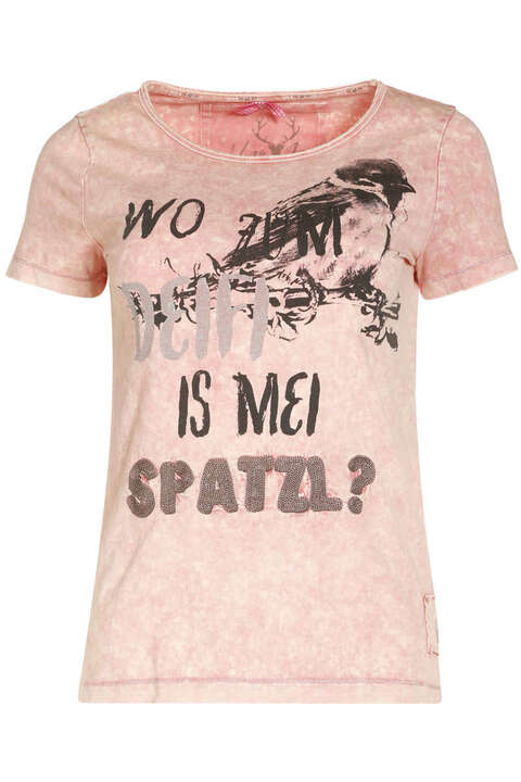 Damen Trachten-Shirt mit Spatz koralle