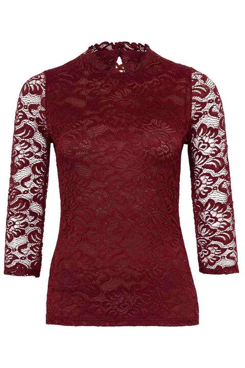 Damen Spitzen-T-Shirt 3/4-Arm beere