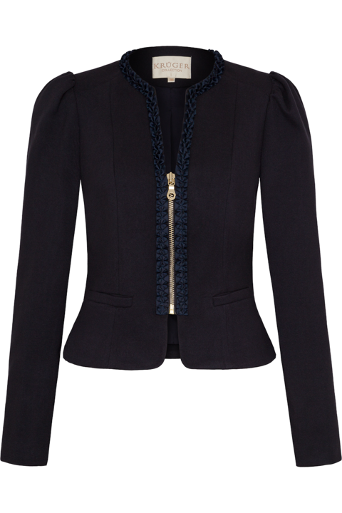 Damen Trachtenblazer kurz mit Froschgoscherl-Rsche marine