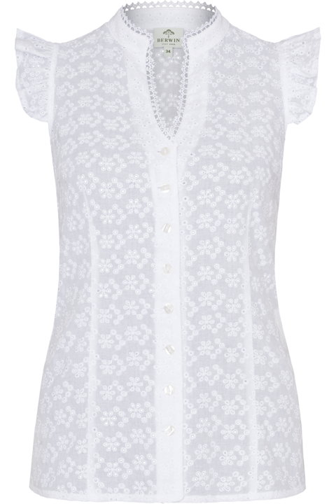 Damen Trachtenbluse mit Flgelrmel und Lochstickerei wei