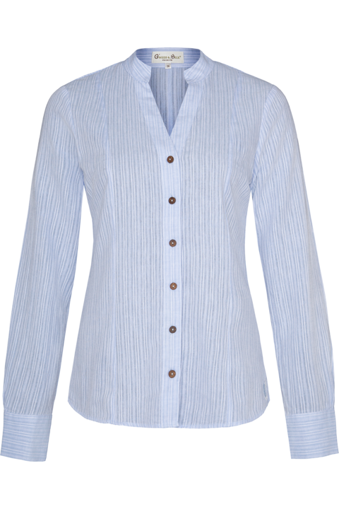 Damen Bluse gestreift aus Baumwoll-Leinen-Mix blau