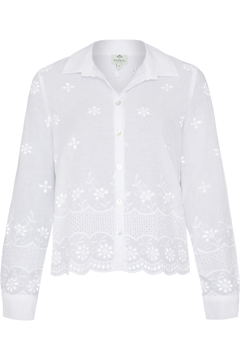 Bluse mit floraler Lochstickerei wei
