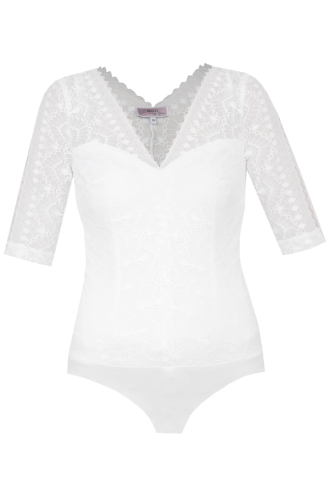 Damen Spitzenbody mit Halbarm offwhite