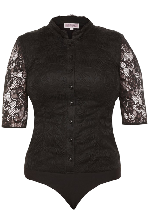 Damen Trachten Body aus Spitze halbarm schwarz