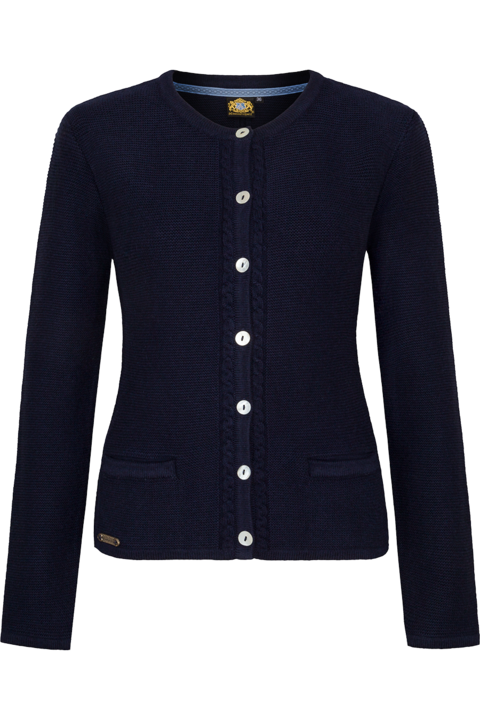 Damen Strickjacke mit Zopfstrickmuster und Perlmuttknpfen marine