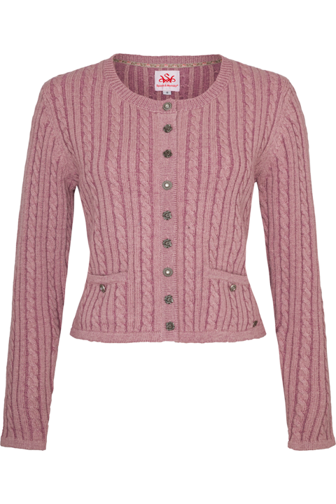 Damen Strickjacke mit Zopfmuster und Wollanteil malve