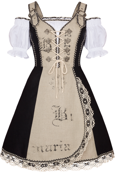 Damen Landhauskleid aus Leinen mit Schnrung schwarz/natur