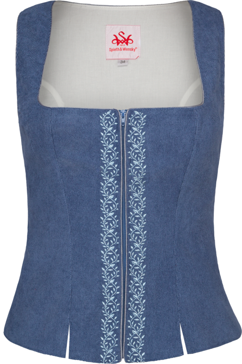Damen Mieder aus Cord mit Blumenstickerei mittelblau