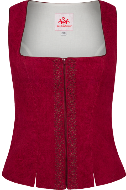Damen Mieder aus Cord mit Blumenstickerei rot
