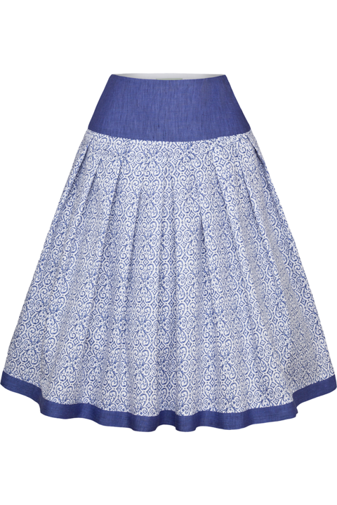 Trachtenrock Midilnge mit floralem Muster blau