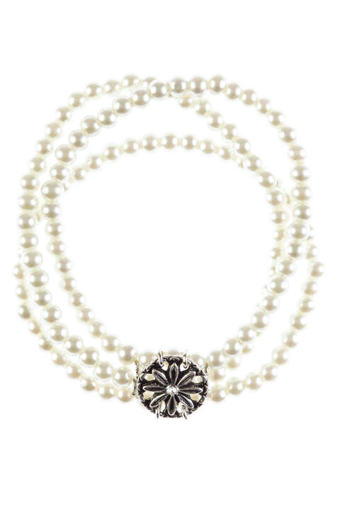 Damen Armband mit Perlen mit Blütenanhänger creme