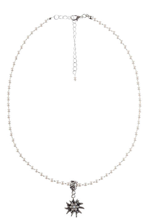 Damen Perlenkette mit Edelwei-Anhnger wei