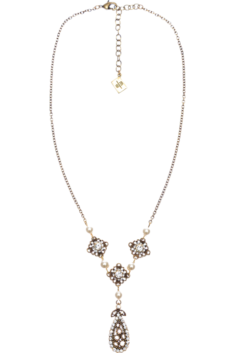 Damen Halskette mit Tropfenanhnger und Strasssteinchen cream-cristal-altogld