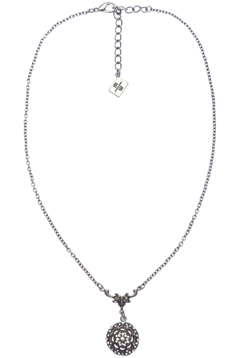 Damen Halskette mit floralem Ornamentanhnger crystal-altsilber