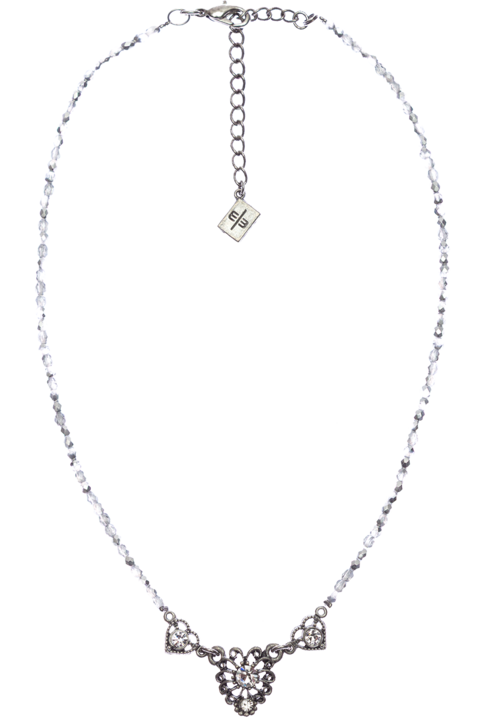 Damen Halskette mit Glasperlen und Anhnger crystal-altsilber