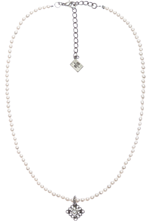 Damen Perlenkette mit Anhnger white-crystal-altsilber