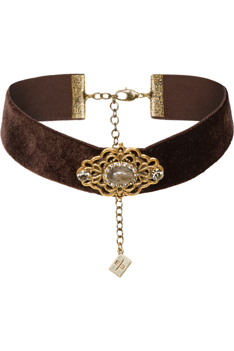Damen Kropfband Samt mit Ornamentelement altgold