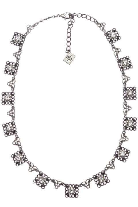 Damen Halskette Vintage-Stil mit Strasssteinchen altsilber