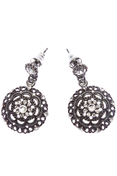 Damen Ohrstecker mit floralem Ornamentanhnger cryistal/altsilber