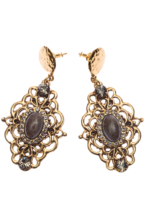 Damen Ohrringe lang in Ornamentform altgold