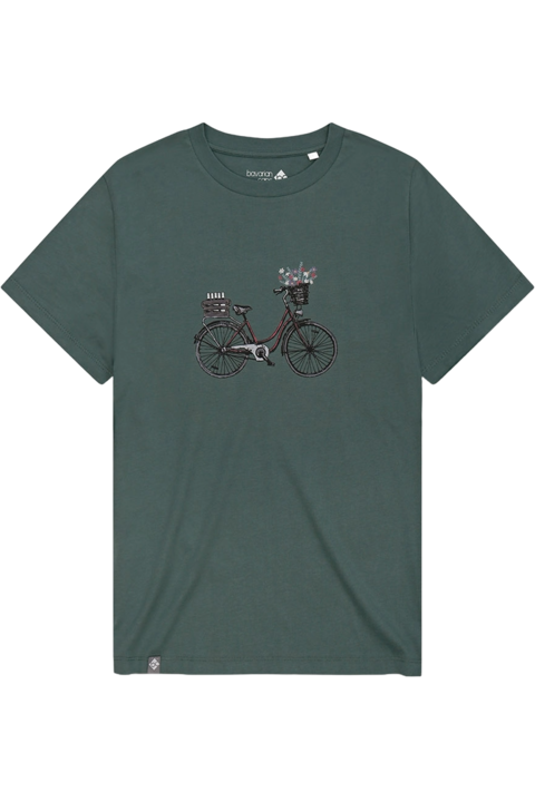 Damen T-Shirt mit Fahrraddruck 'Expresslieferdienst' dunkelgrn