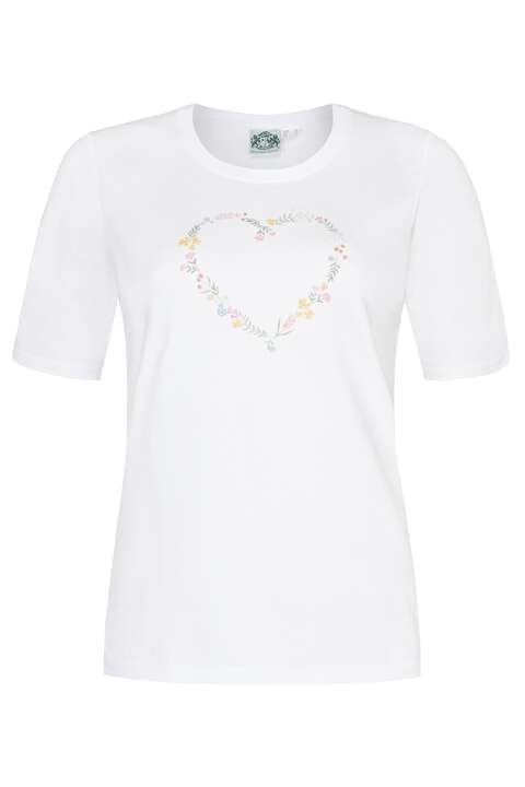 Damen T-Shirt Herz Blumenkranz wei