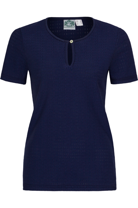 Damen Bluse mit Rundhalsausschnitt und Zierknopf marine