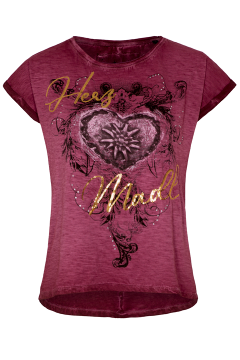 Damen Trachten T-Shirt 'Herz Madl' weinrot