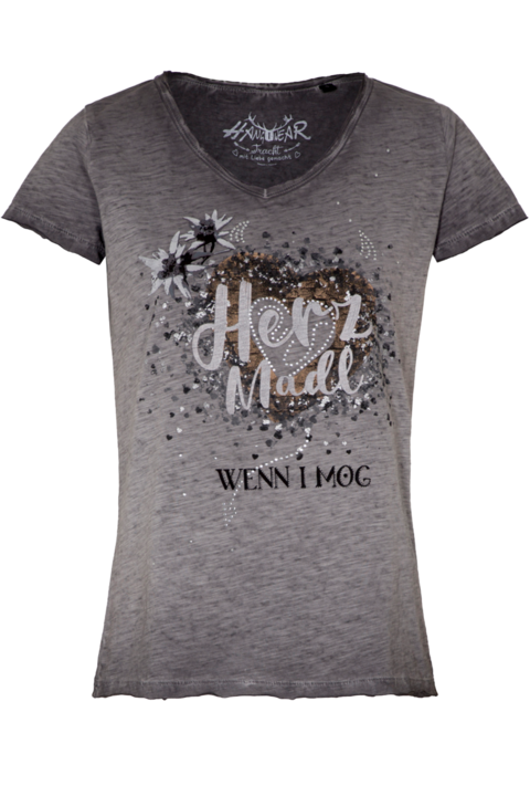 Damen T-Shirt 'Herz Madl' Bio-Baumwolle grau