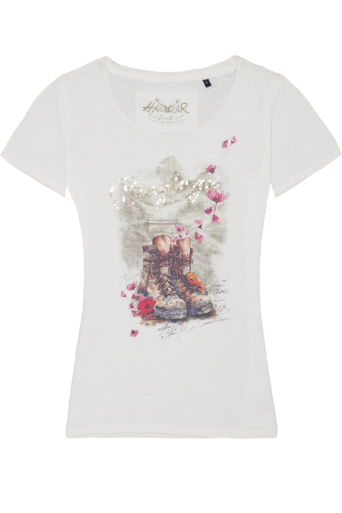 Damen T-Shirt aus Bio-Baumwolle mit Bergmotiv offwhite