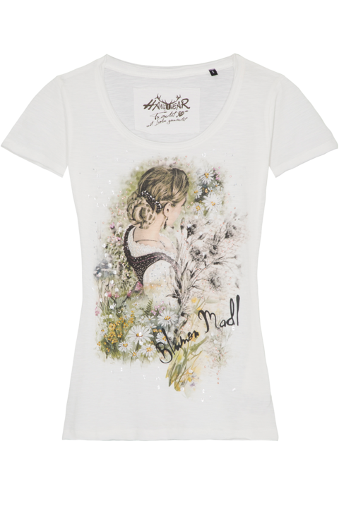 Damen T-Shirt 'Blumen Madl' aus Bio-Baumwolle offwhite